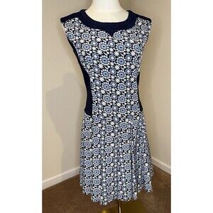 Veeko DaisyFloral Fit & Flare Dress NavyBlueWhite Retro Print Sleeveless Size 34